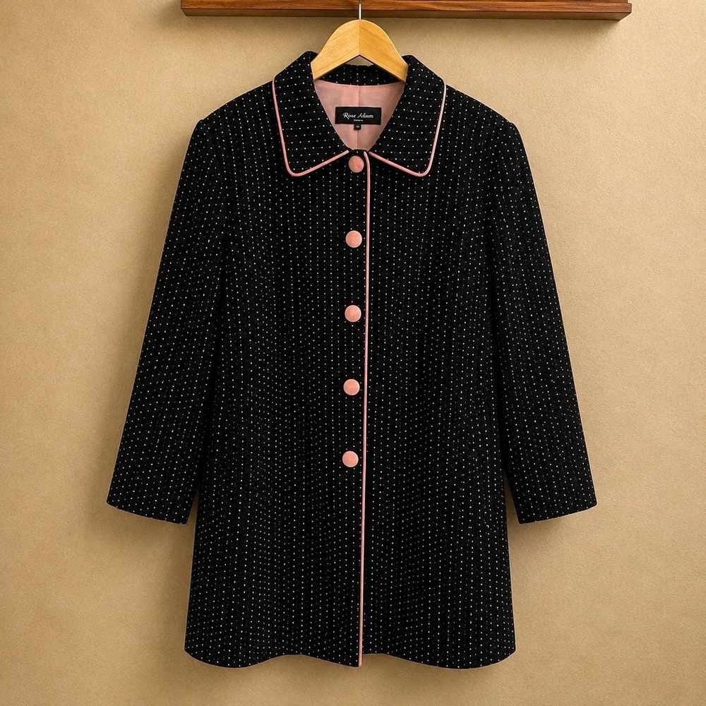 Rachel Adams Women Black Pink Dotted Stripe Longline Blazer Jacket 18W Vintage